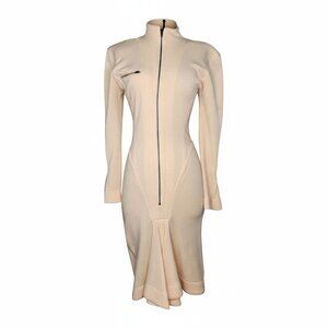 1980s Claude Montana Vintage Wool Dress in Ivory Size 4